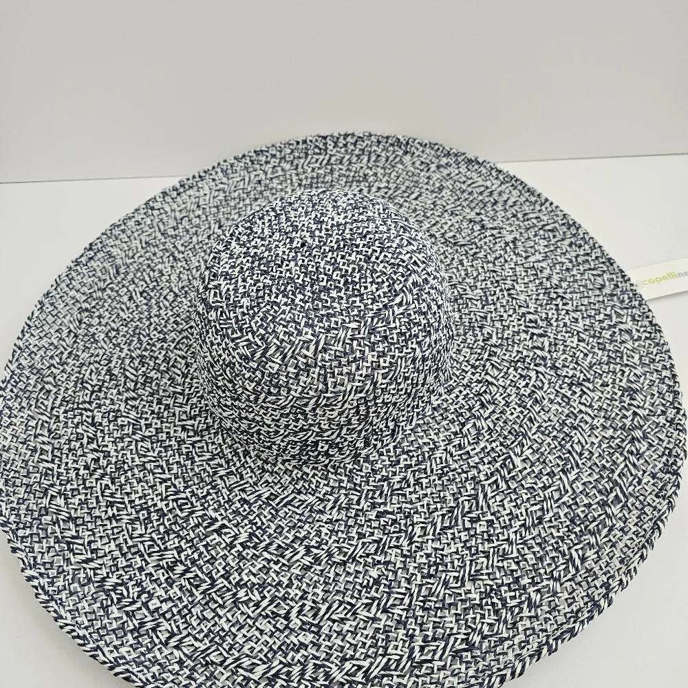 Cappeli New York Wide-Brim Floppy navy Blue White Round Wide Brim Straw Hat